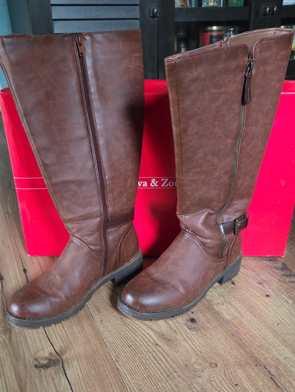 Eva & Zoe | Alexi Brown Tall Riding Boots - Wide Calf